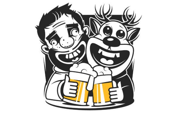 Christmas Beer with a Reindeer Illustrations