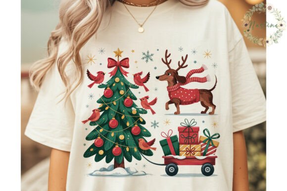 Christmas Dog Wagon Sublimation Design: Festive Illustrations