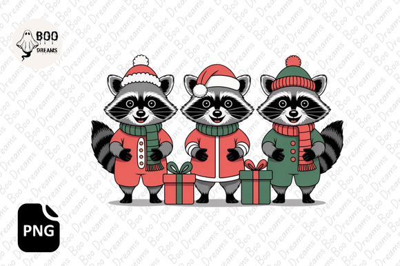 Christmas Funny Raccoons Illustrations