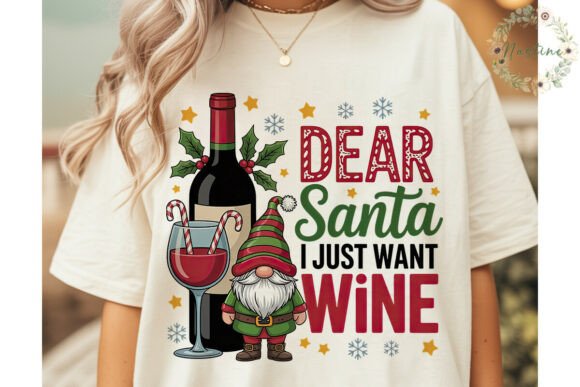 Christmas Gnome Wine Sublimation Design Illustrations