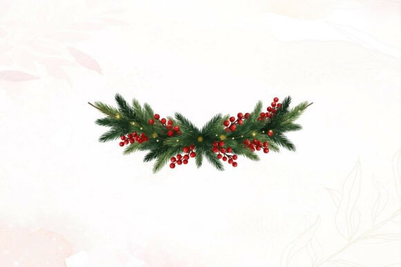 Christmas Pine Garland with Berries Illustrations
