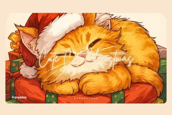 Cute Cat Christmas Background Illustrations