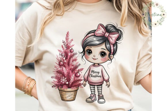 Cute Girl Pink Christmas PNG Clipart & Illustrations