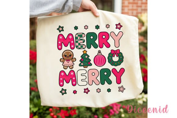 Cute Retro Christmas MERRY PNG Clipart & Illustrations