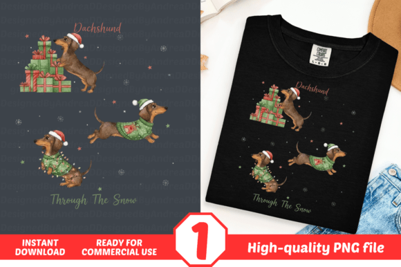 Dachshund Christmas, Through the Snow Illustrations