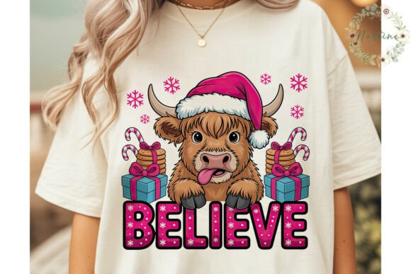 Highland Cow Christmas Believe PNG Illustrations