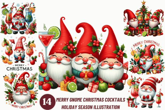 Merry Gnome Christmas Cocktails Clipart Review