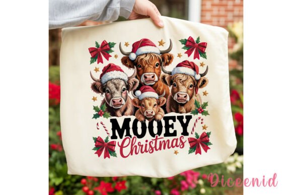 Mooey Christmas Highland Cow PNG Clipart & Illustrations