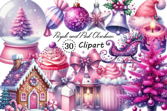 Purple and Pink Christmas Clipart & Illustrations