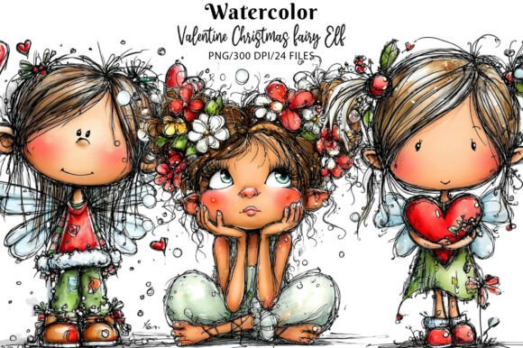 Valentine Christmas Fairy Elf Clipart & Illustrations